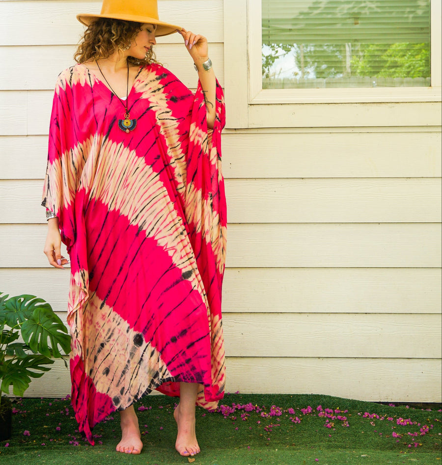 Fuchsia Wave Tie-Dye Kaftan