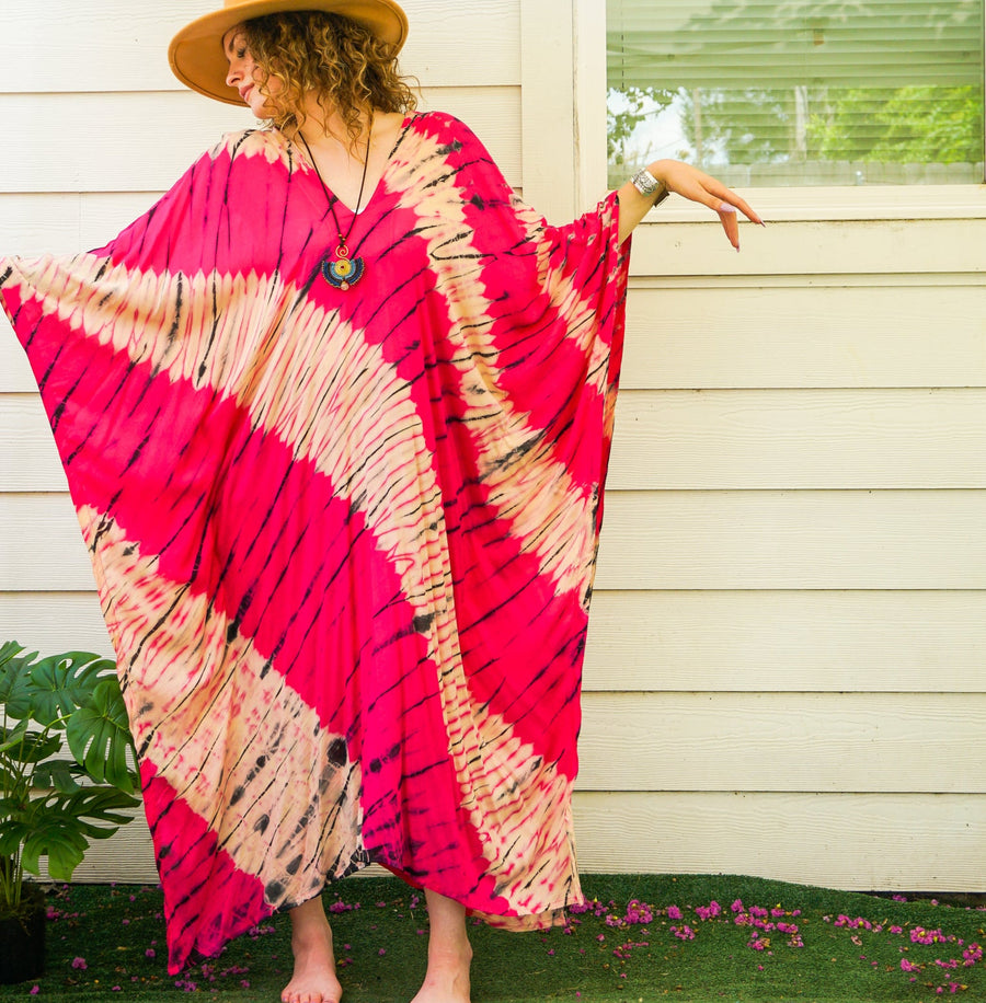 Fuchsia Wave Tie-Dye Kaftan