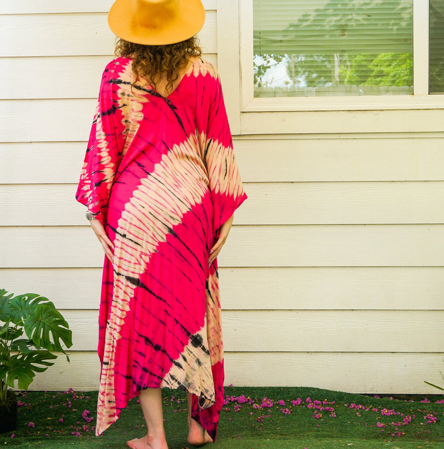 Fuchsia Wave Tie-Dye Kaftan