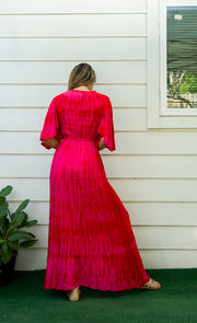 Crimson Bloom Maxi Tie Dye Tiered Dress