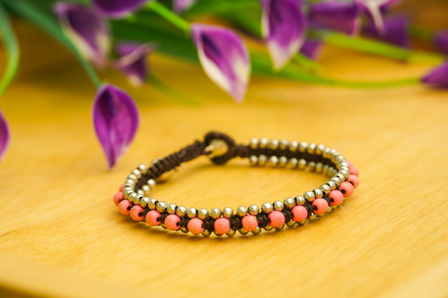 Coral Bead Bracelet – Gold | Soft Boho Style
