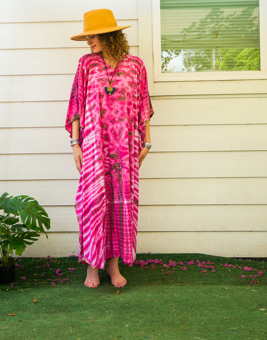 Fuchsia Radiance Tie-Dye Kaftan