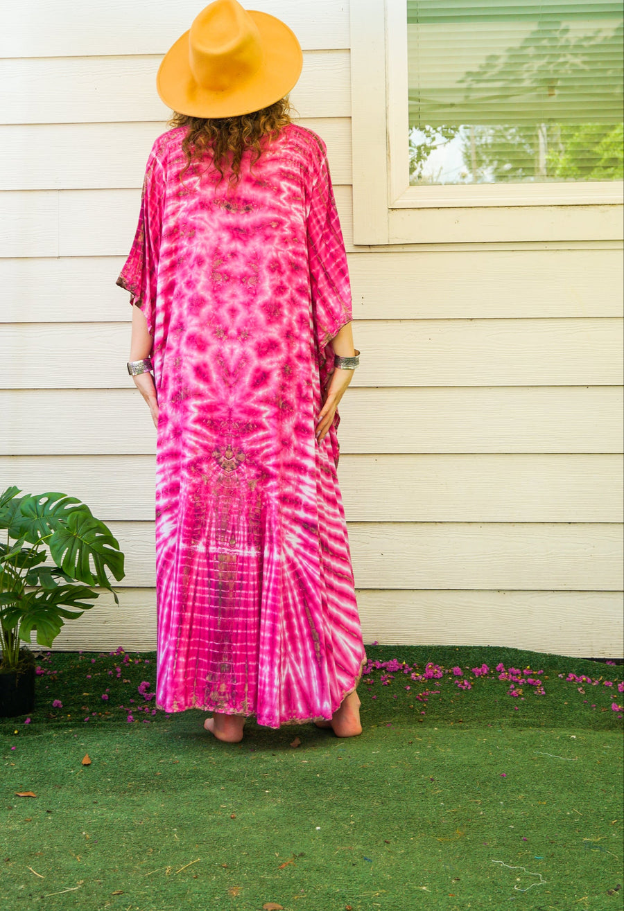 Fuchsia Radiance Tie-Dye Kaftan