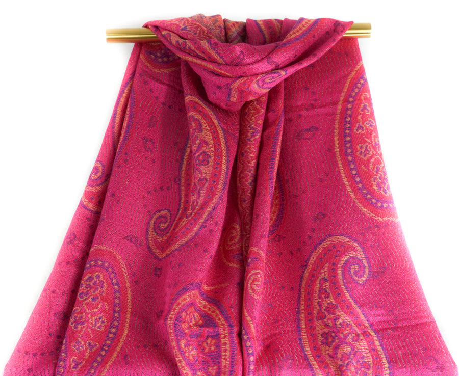 Radiant Magenta  Majestic Paisley Pashmina Scarf Bohemian Shawl