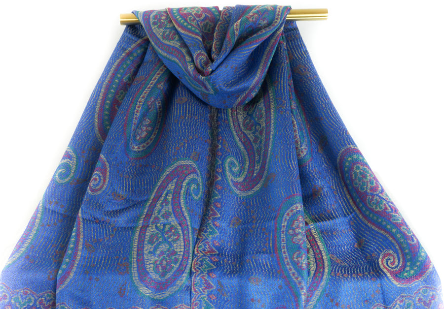 Regal Sapphire Majestic Paisley Pashmina Scarf Bohemian Shawl
