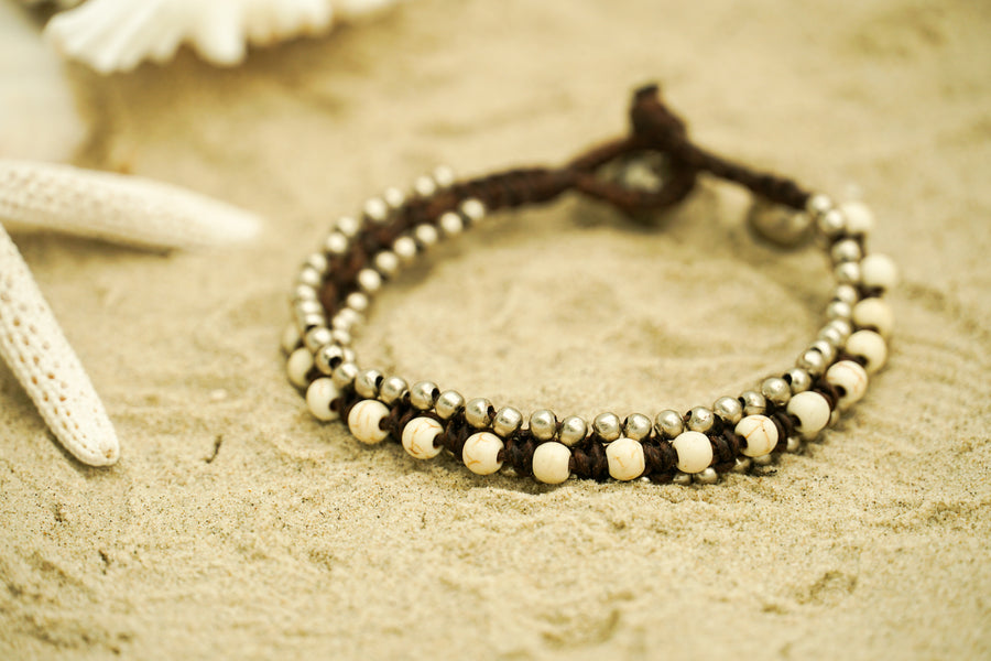 Ivory Beaded Bracelet with Silver Accents