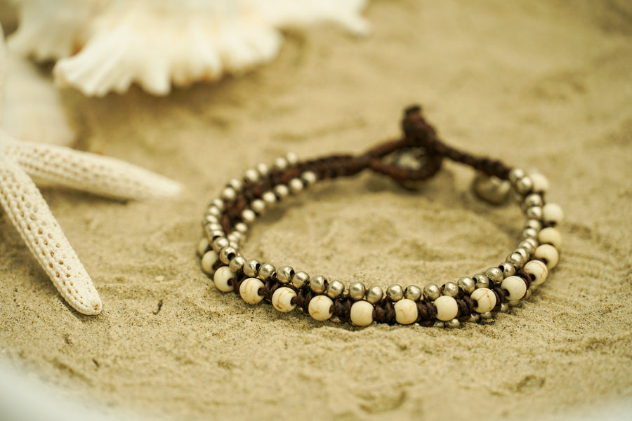 Ivory Beaded Bracelet with Silver Accents