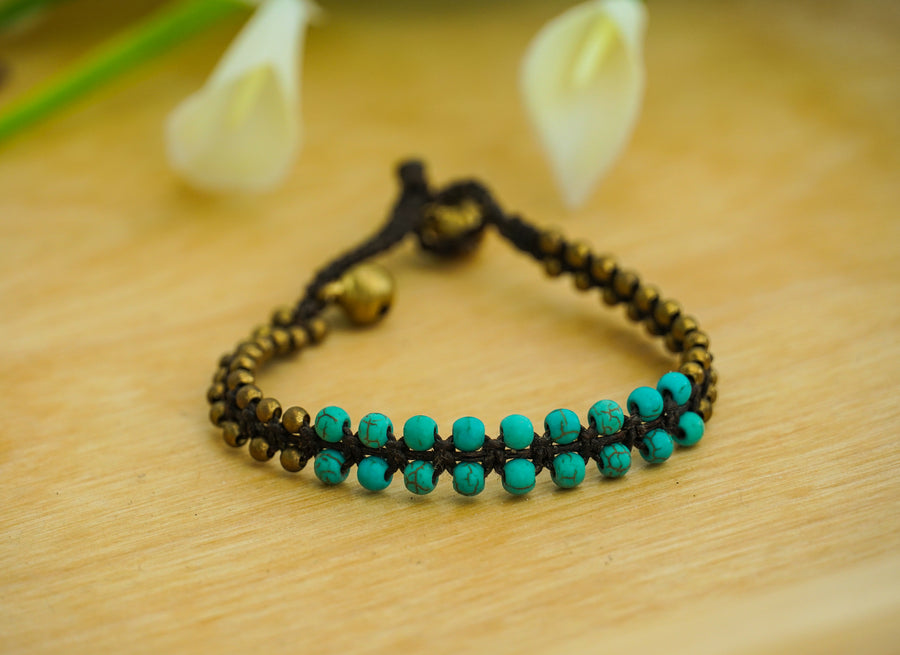 Turquoise & Gold Bracelet | Handwoven Boho Style