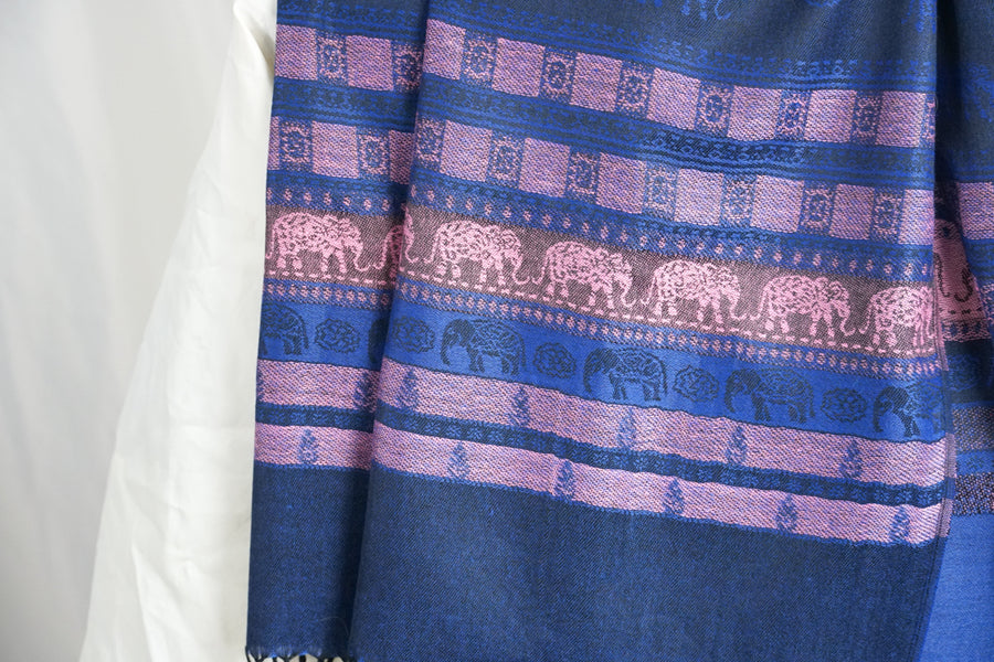 Navy Blue Elephant Charm Pashmina Scarf Bohemian Shawl