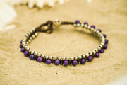 Purple Beaded Bracelet with Silver Accents