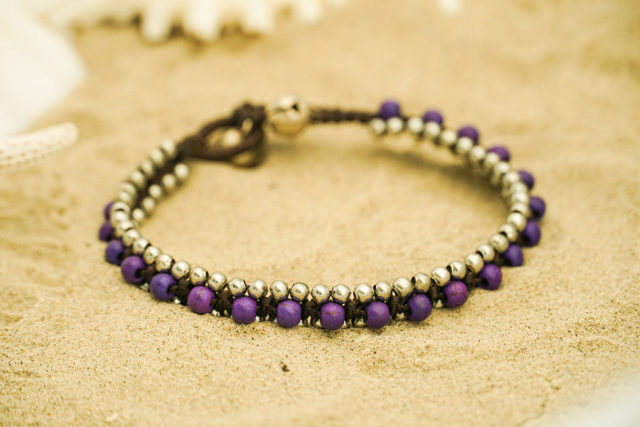 Purple Beaded Bracelet with Silver Accents
