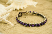 Purple Beaded Bracelet with Silver Accents