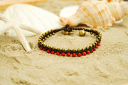 Red Beaded Bracelet with Brass Accents