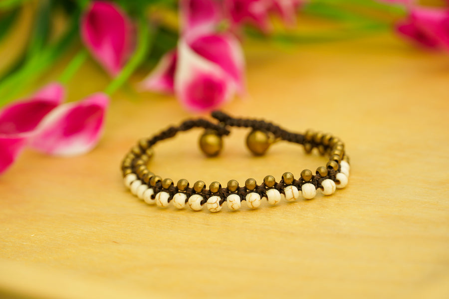 Ivory Beaded Bracelet with Brass Accents