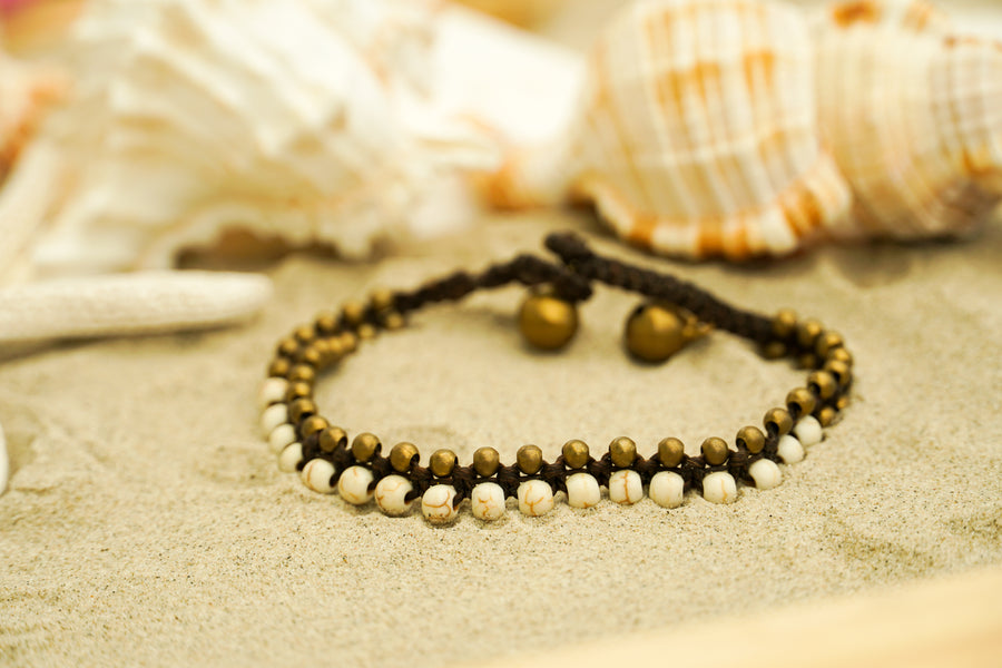 Ivory Beaded Bracelet with Brass Accents