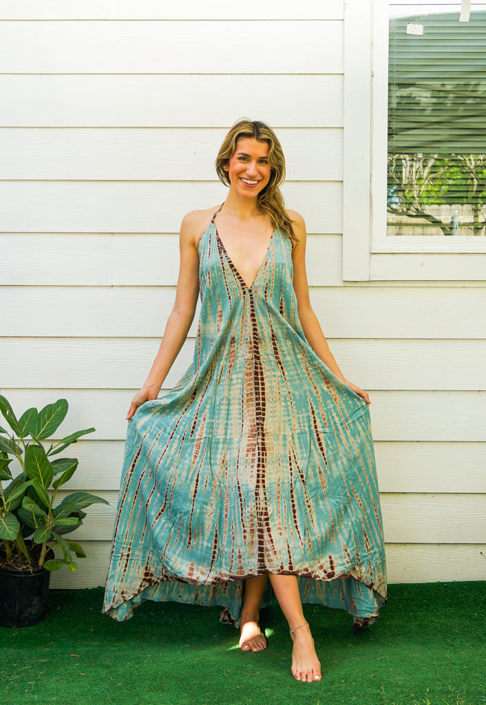 Ocean Mist Hand Dyed Goddess Boho Maxi Dress
