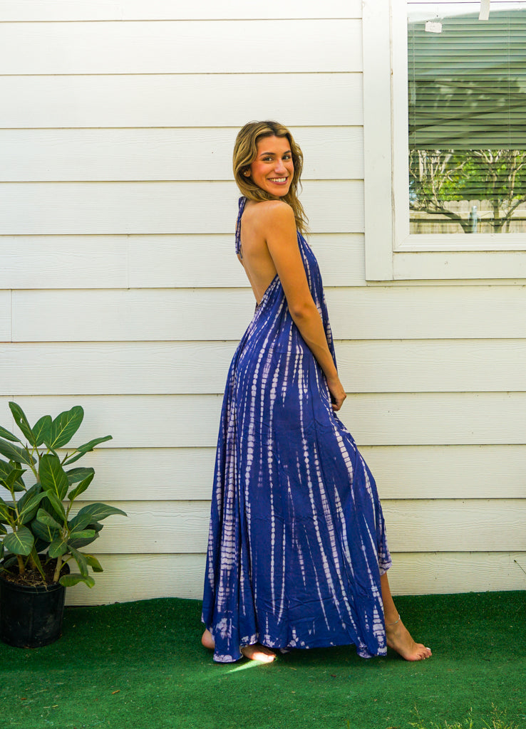 Indigo Waves Hand Dyed Boho Maxi Dress