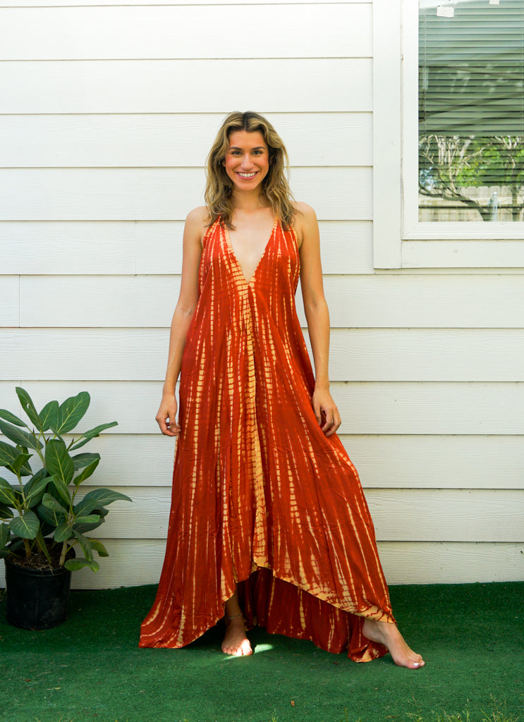 Amber Glow Tie-Dye Maxi Dress