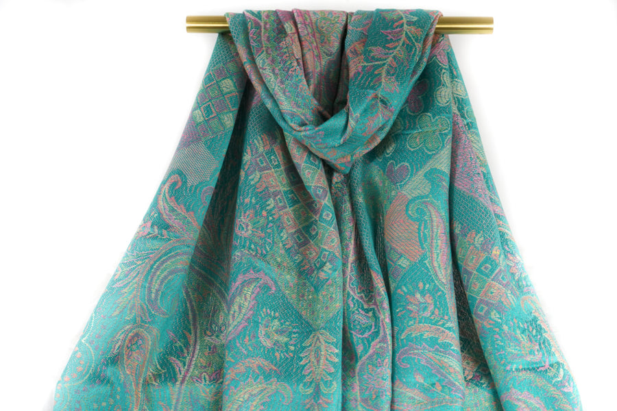 Turquoise Garden Paisley Pashmina Scarf Bohemian Shawl