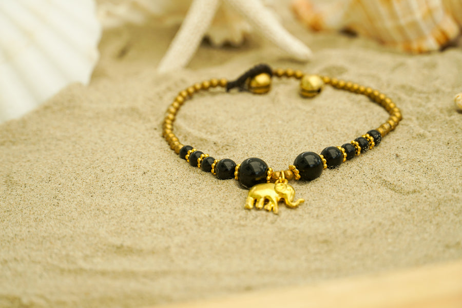 Black & Gold Elephant Charm Bracelet