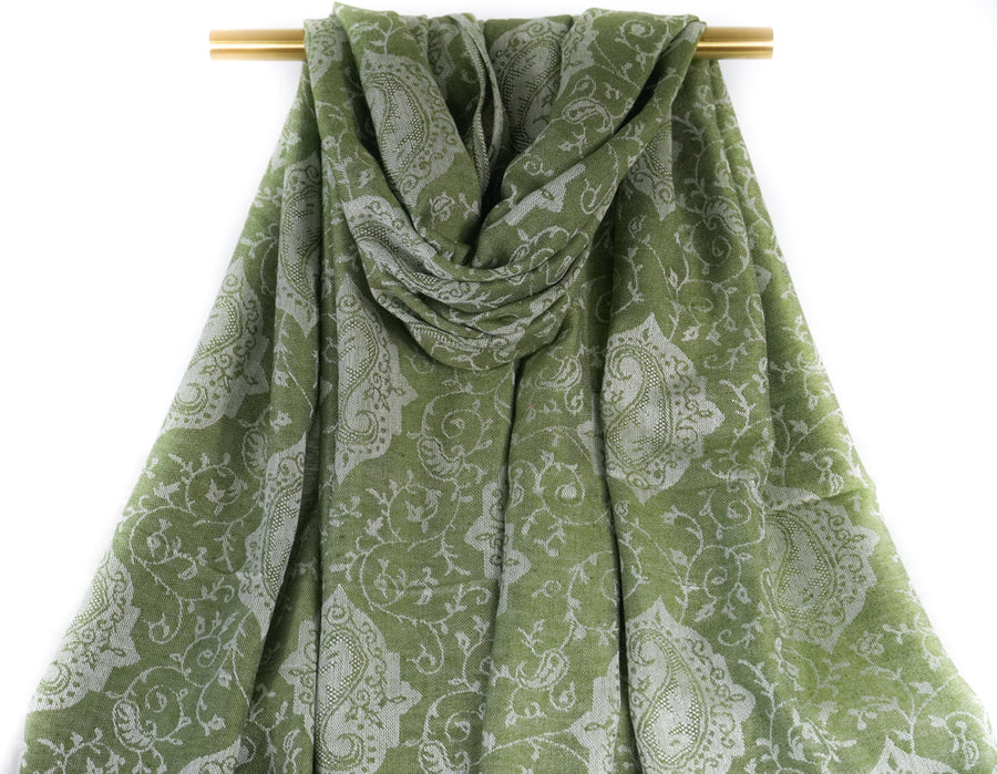 Sage Royal Paisley Pashmina Scarf Bohemian Shawl