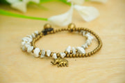 White Chip Stone Elephant Charm Bracelet