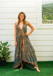 Earthy Forest Green Tie Dye Maxi Dress