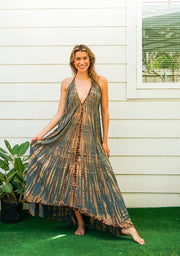 Earthy Forest Green Tie Dye Maxi Dress