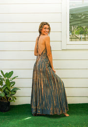 Earthy Forest Green Tie Dye Maxi Dress