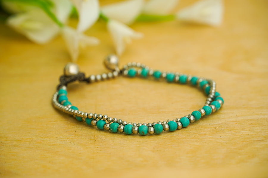 Turquoise & Silver Beaded Bracelet | Everyday Minimal Boho