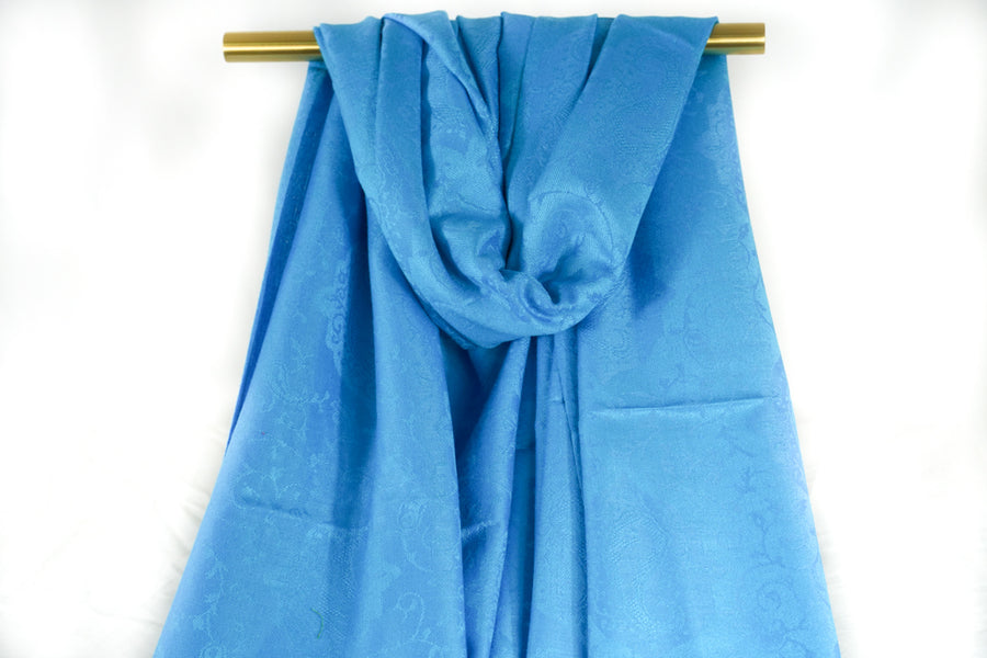 Vibrant Sky Blue Royal Paisley Pashmina Scarf Bohemian Shawl
