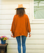 Rust Orange Organic Crinkled Double Gauze Cotton Kimono Blouse Cardigan with Pockets