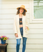 Raw Natural Double Gauze Crinkled Muslin Cotton Oversized Kimono Blouse Cardigan with Pockets