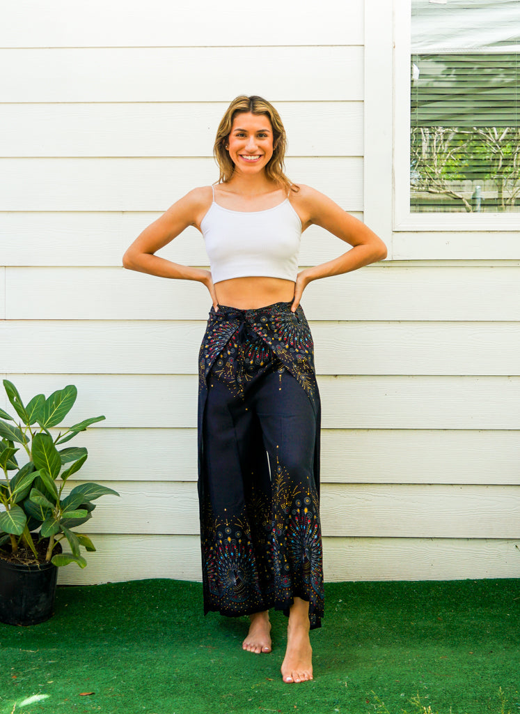 Golden Peacock Palazzo Wrap Pants