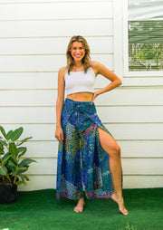 Turquoise Peacock Palazzo Wrap Pants