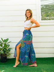 Turquoise Peacock Palazzo Wrap Pants