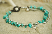 Turquoise Chip Elephant Charm Bracelet – Boho Layered Style