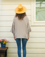 Gray Organic Crinkled Double Gauze Cotton Kimono Blouse Cardigan with Pockets