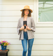 Gray Organic Crinkled Double Gauze Cotton Kimono Blouse Cardigan with Pockets