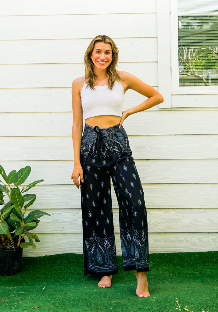Boho Paisley Palazzo Wrap Pants