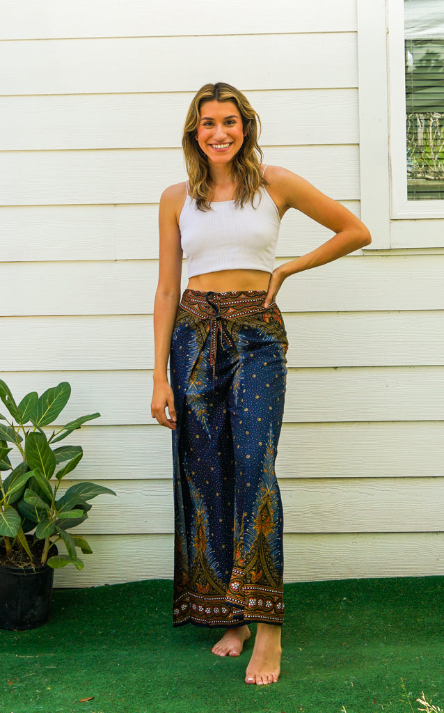 Enchanted Peacock Palazzo Wrap Pants