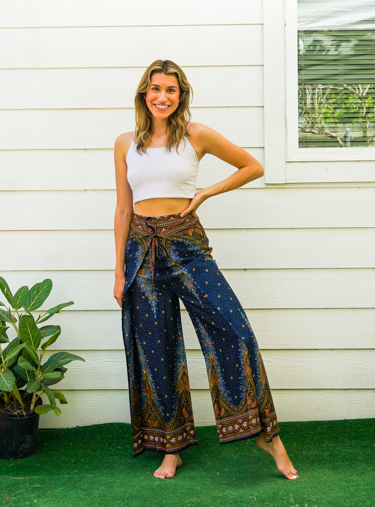 Enchanted Peacock Palazzo Wrap Pants