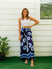 Blue Shibori Palazzo Wrap Pants