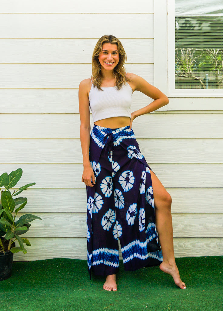 Blue Shibori Palazzo Wrap Pants