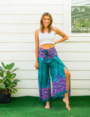 Teal Orchid Mandala Palazzo Wrap Pants