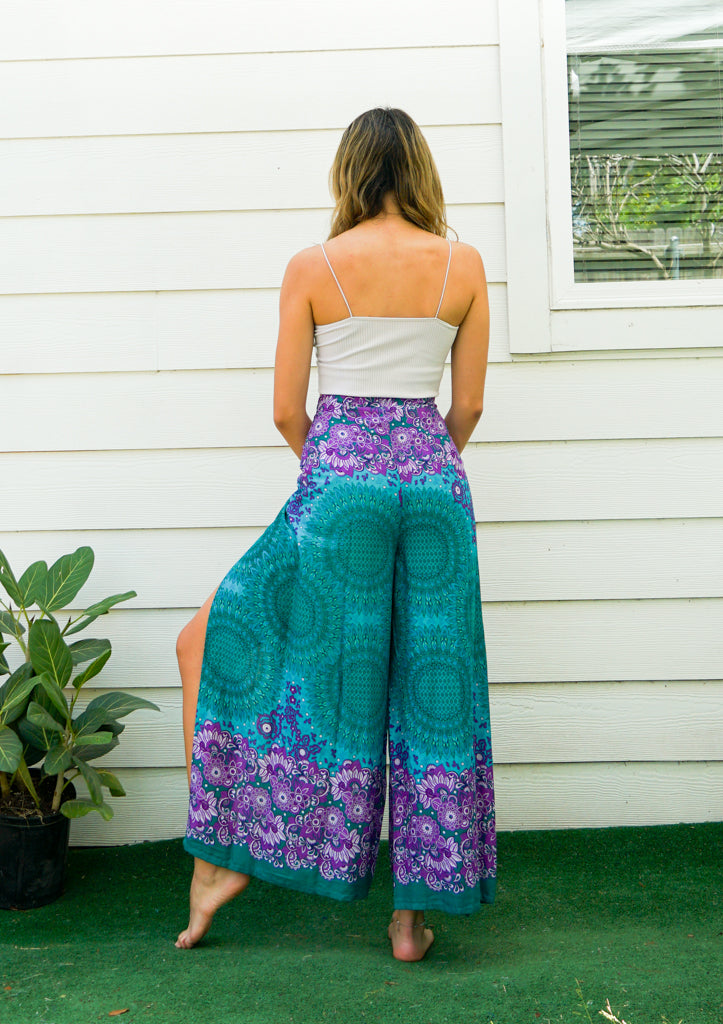 Teal Orchid Mandala Palazzo Wrap Pants