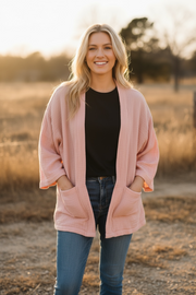 Mauve Double Gauze Kimono Cardigan