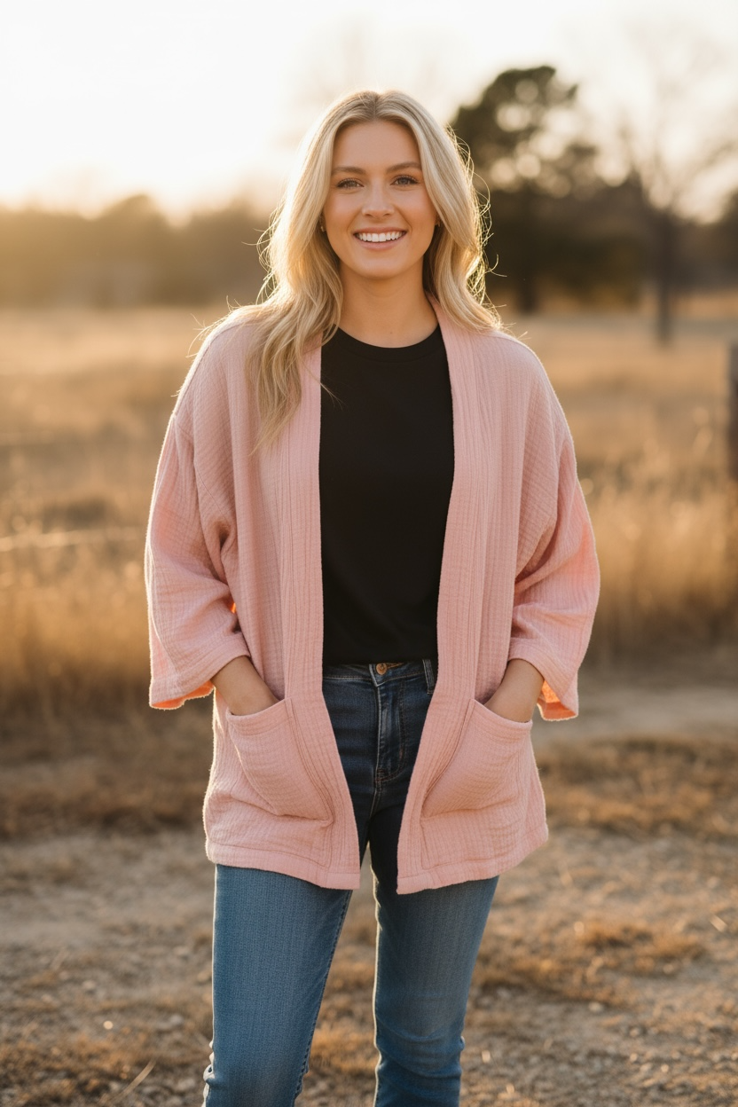 Mauve Double Gauze Kimono Cardigan