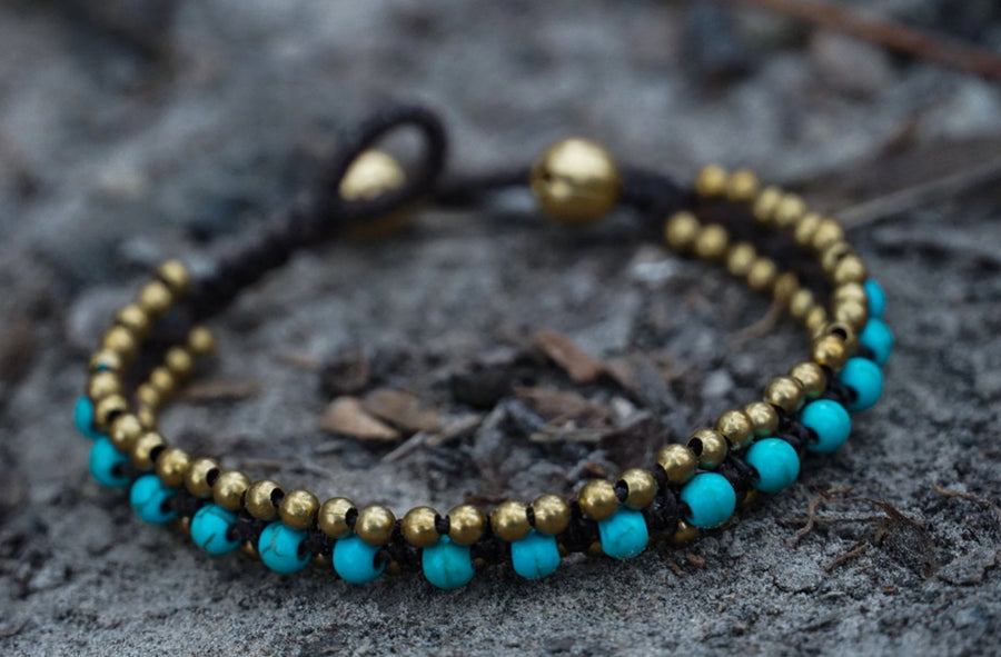 Turquoise & Gold Beaded Bracelet | Minimal Boho