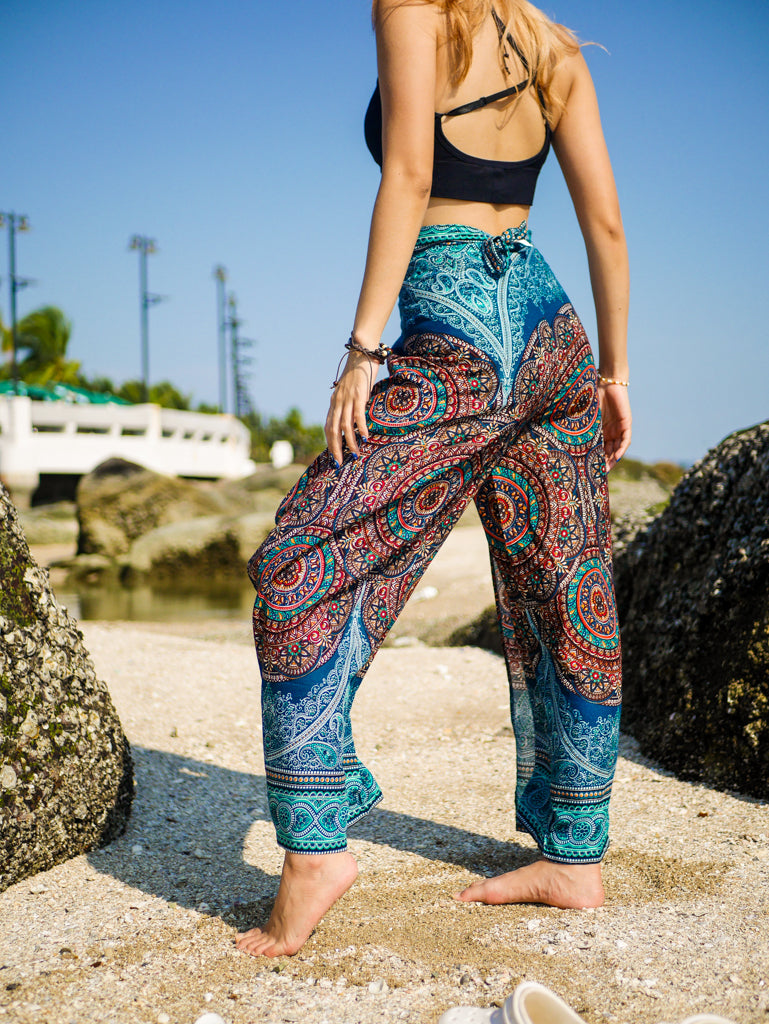 Teal Mandala Palazzo Wrap Pants